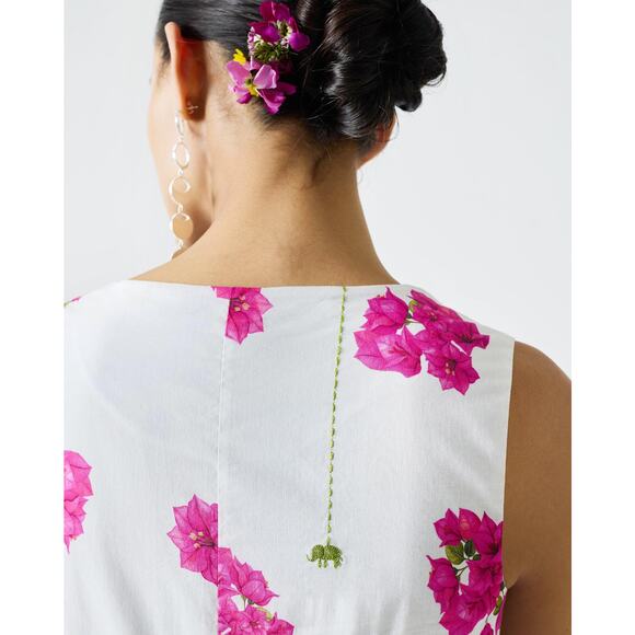 NICOBAR Ceylon Layered MIDI Dress - White & Fuchsia Print SZ L - Picture 3 of 7